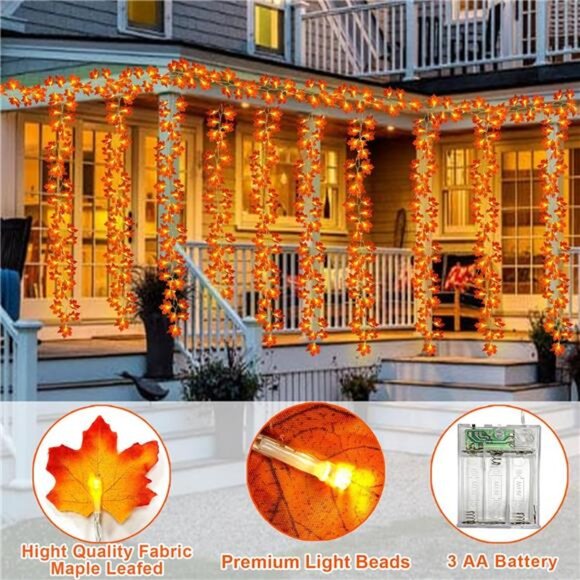 Fall Decor-5Pack Total 50Ft 100LED Fall Garland Lights Fall Decorations for Home - Picture 4 of 7